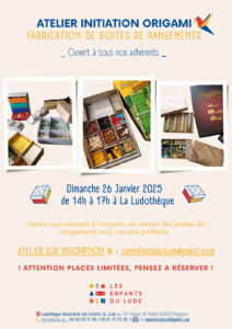 Atelier initiation origamis le dimanche 26 janvier 2025 de 14h à 17h à la ludothèque
