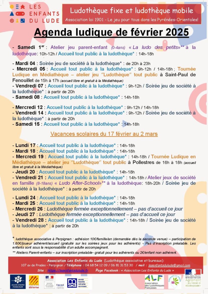 Programme ludique du mois de février 2025