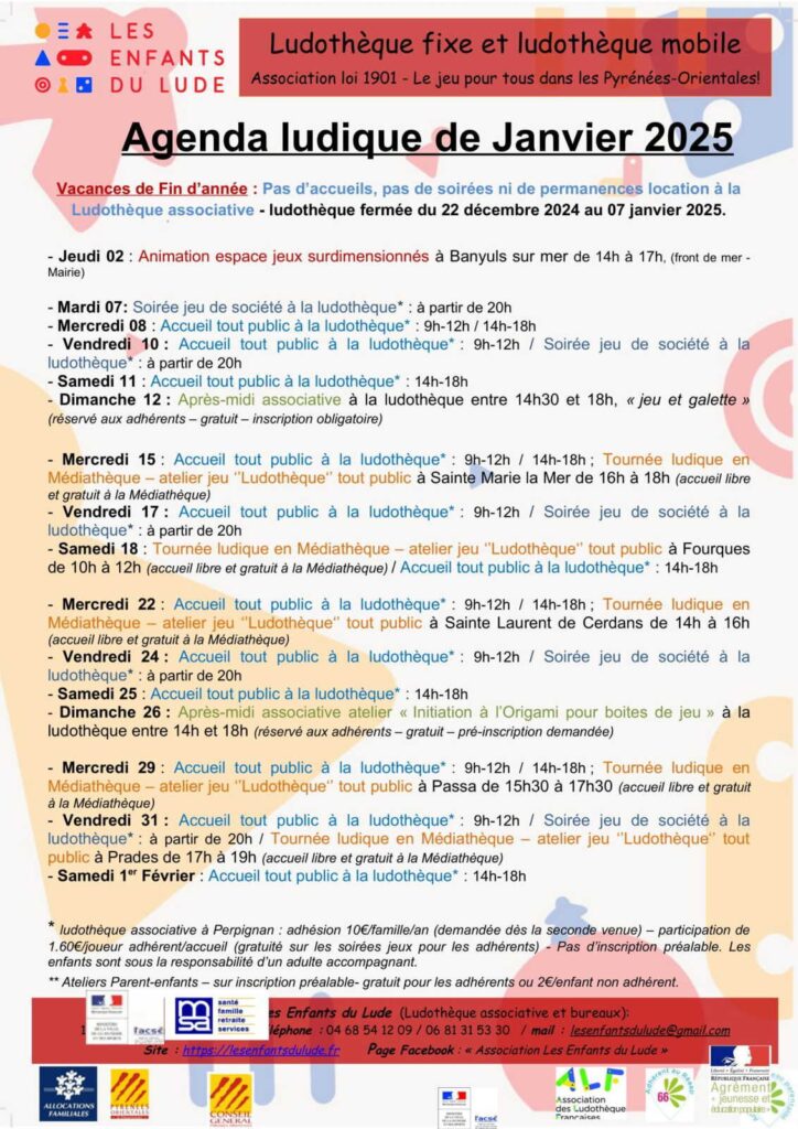 Programme ludique du mois de janvier 2025